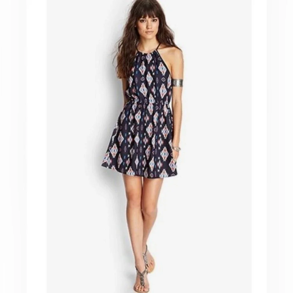 Backless navy Aztec print dress size small